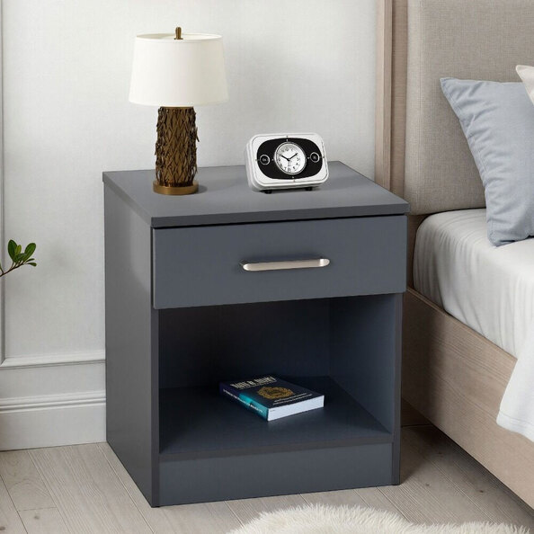 Delrion Wooden Bedside Cabinet in Dark Grey
