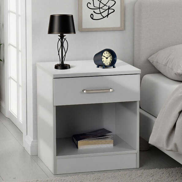 Delrion Wooden Bedside Cabinet in Light Grey