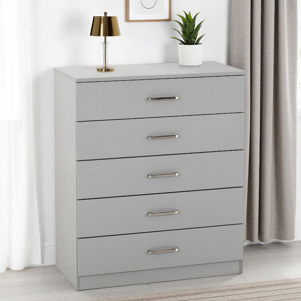 Delrion Wooden Chest Of 5 Drawers in Light Grey