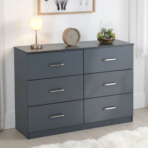 Delrion Wooden Chest Of 6 Drawers in Dark Grey
