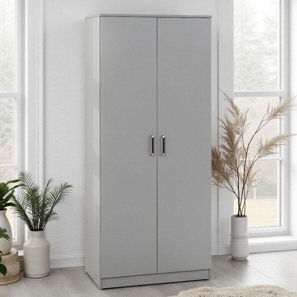 Delrion Wooden Wardrobe with 2 Doors in Light Grey