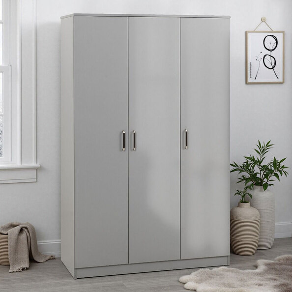 Delrion Wooden Wardrobe with 3 Doors in Light Grey