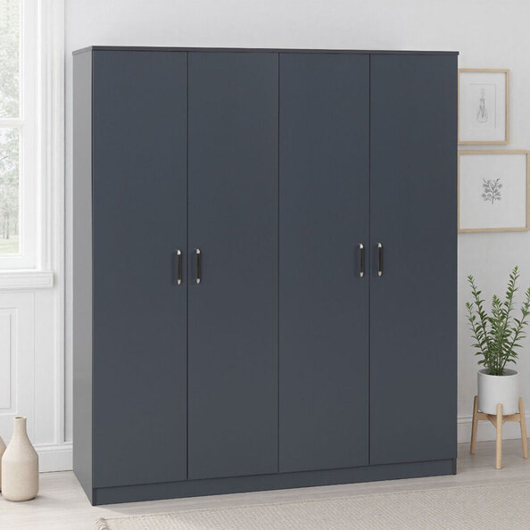 Delrion Wooden Wardrobe with 4 Doors in Dark Grey