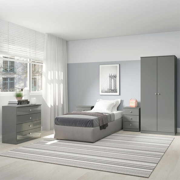 Delvian High Gloss Effect Bedroom Furniture Set with 2 Doors 10 Drawers in Grey