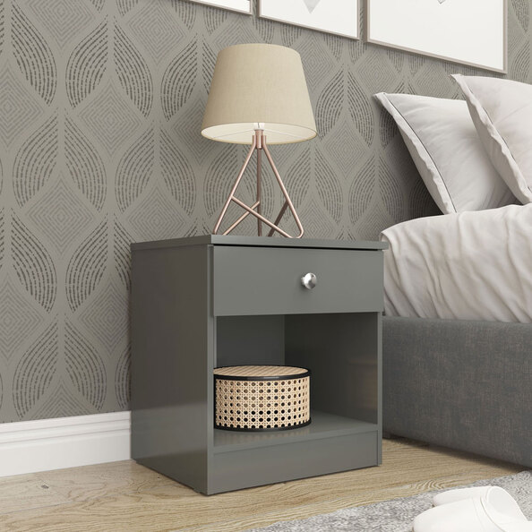Delvian High Gloss Effect Bedside Cabinet in Grey