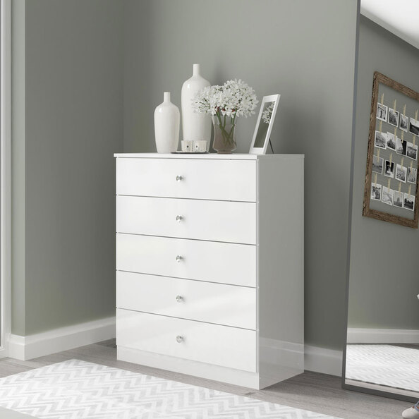 Delvian High Gloss Effect Chest Of 5 Drawers in White
