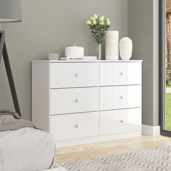 Delvian High Gloss Effect Chest Of 6 Drawers in White