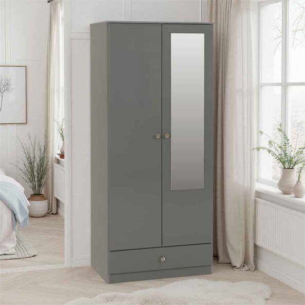 Delvian High Gloss Wardrobe With 2 Doors and 1 Drawer In Grey