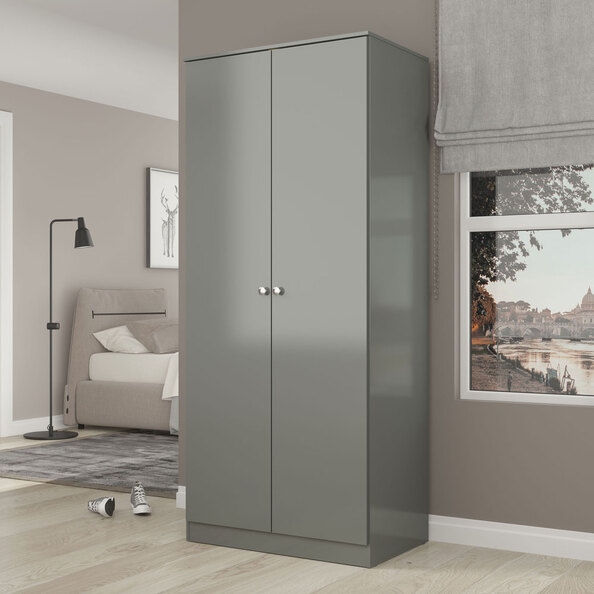 Delvian High Gloss Effect Wardrobe with 2 Doors in Grey