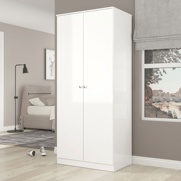 Delvian High Gloss Effect Wardrobe with 2 Doors in White
