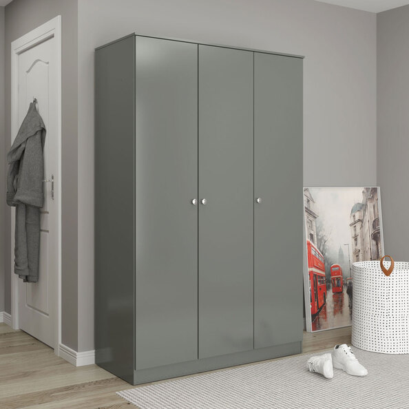 Delvian High Gloss Effect Wardrobe with 3 Doors in Grey