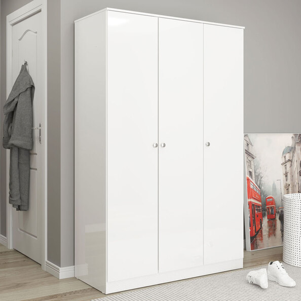Delvian High Gloss Effect Wardrobe with 3 Doors in White