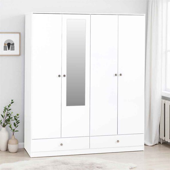 Delvian High Gloss Wardrobe With 4 Doors and 2 Drawers In White
