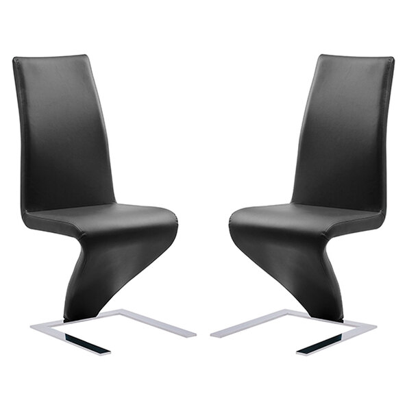 Demi Z Black Faux Leather Dining Chairs With Chrome Feet In Pair