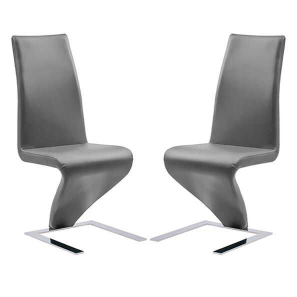 Demi Z Grey Faux Leather Dining Chairs With Chrome Feet In Pair