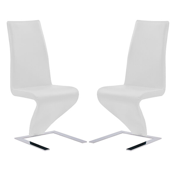 Demi Z White Faux Leather Dining Chairs With Chrome Feet In Pair