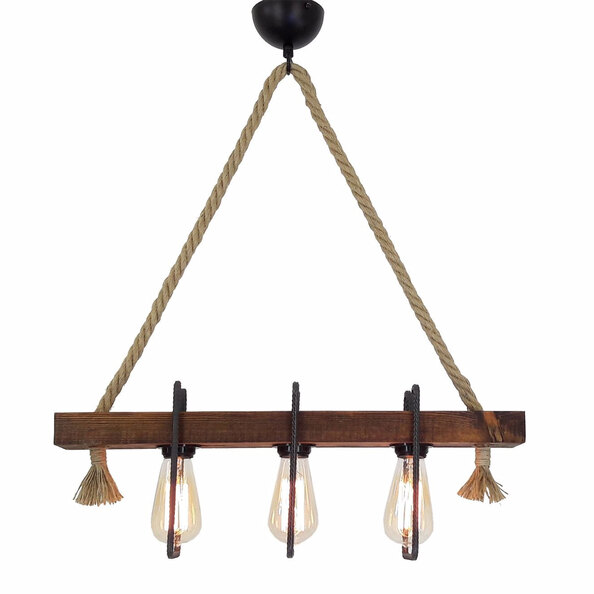 Demir 3 Light Wooden Ceiling Pendant Light in Walnut