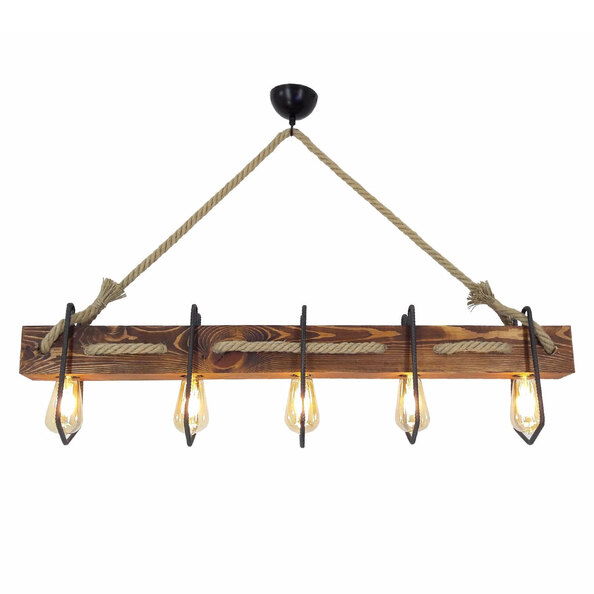 Demir 5 Light Wooden Ceiling Pendant Light in Walnut