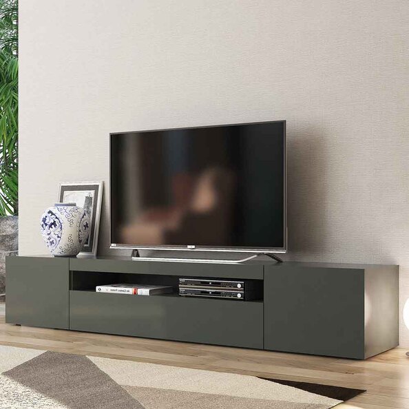 Denton High Gloss TV Stand With 2 Doors And LED Light In Anthracite