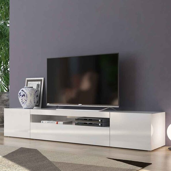 Denton High Gloss TV Stand With 2 Doors And LED Light In White