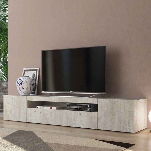 Denton Wooden TV Stand With 1 Door And LED Light In Concrete
