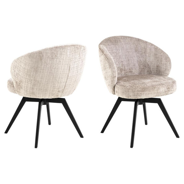 Denver Beige Fabric Dining Chairs With Black Legs In Pair