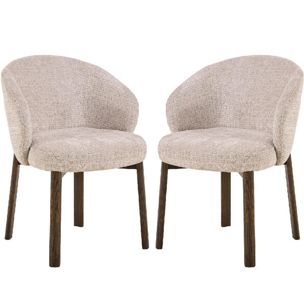 Denver Beige Fabric Dining Chairs With Smoked Oak Legs In Pair