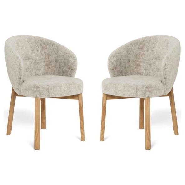 Denver Fabric Dining Chairs With Matt Oak Legs In Pair - Beige