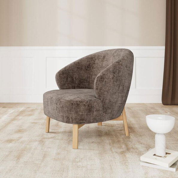 Denver Fabric Lounge Chair with Wooden Legs in Dusty Brown