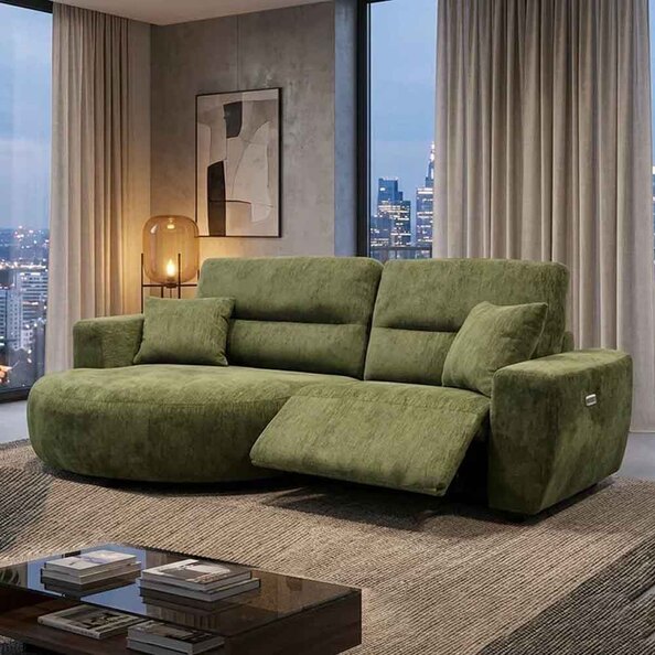 Denvia Fabric Electric Recliner Left Hand Corner Sofa in Green