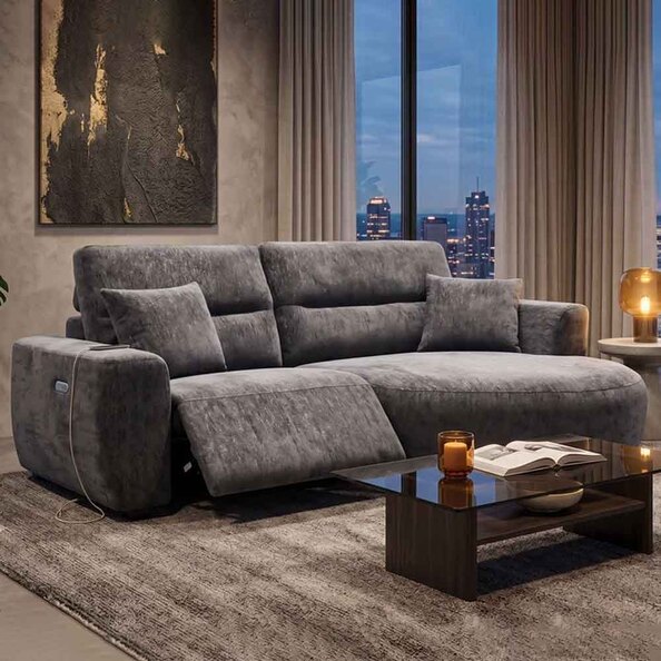 Denvia Fabric Electric Recliner Right Hand Corner Sofa in Black