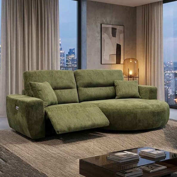 Denvia Fabric Electric Recliner Right Hand Corner Sofa in Green