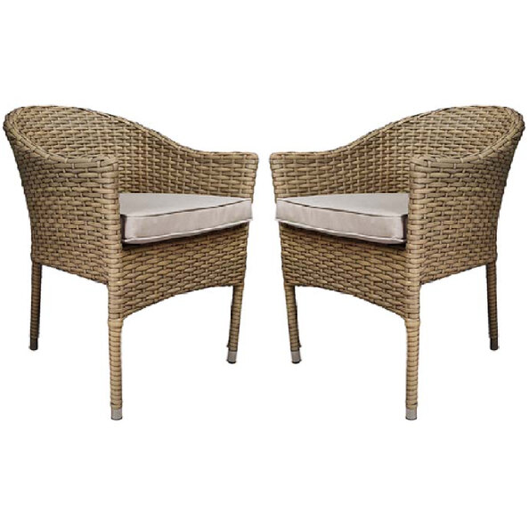Derya Brown Rattan Stacking Dining Chairs With Cushion In Pair