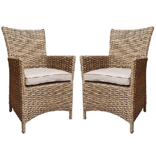 Derya Natural Rattan Garden Dining Chairs With Cushion In Pair