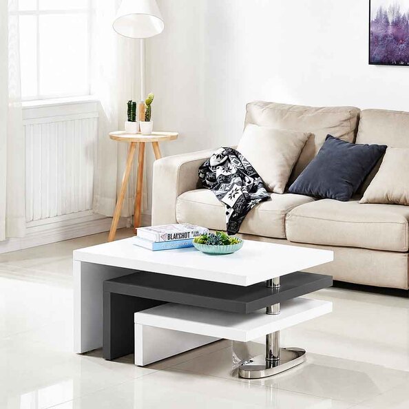Design Rotating High Gloss Coffee Table In White And Grey