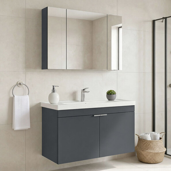 Desna 1000mm Wooden Wall Mounted Bathroom Furniture Set with 5 Doors in Matte Anthracite