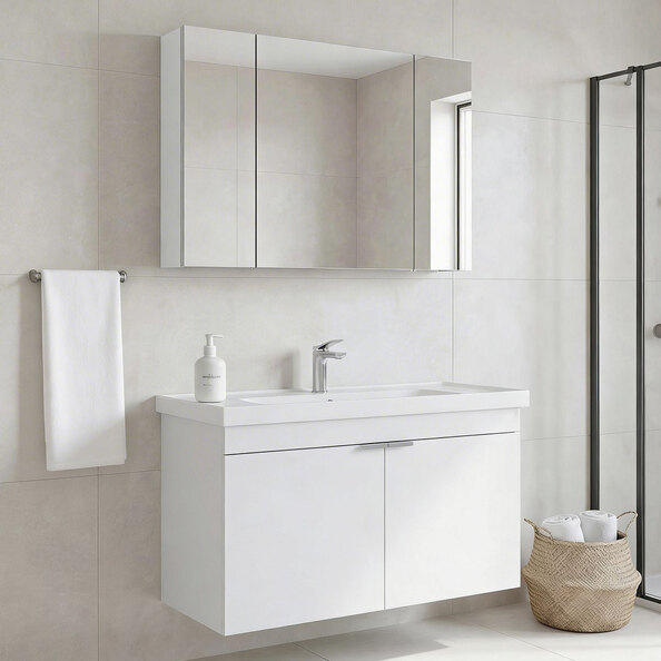 Desna 1000mm Wooden Wall Mounted Bathroom Furniture Set with 5 Doors in Matte White