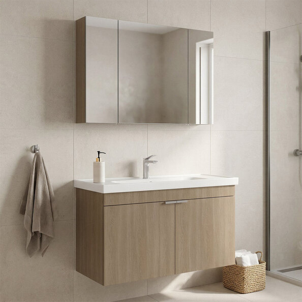 Desna 1000mm Wooden Wall Mounted Bathroom Furniture Set with 5 Doors in Oak