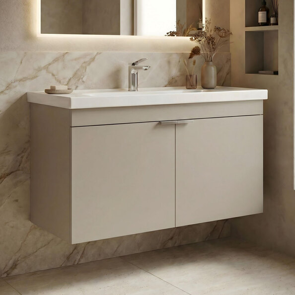 Desna 1000mm Wooden Wall Mounted Vanity Unit & Basin with 2 Doors in Sand