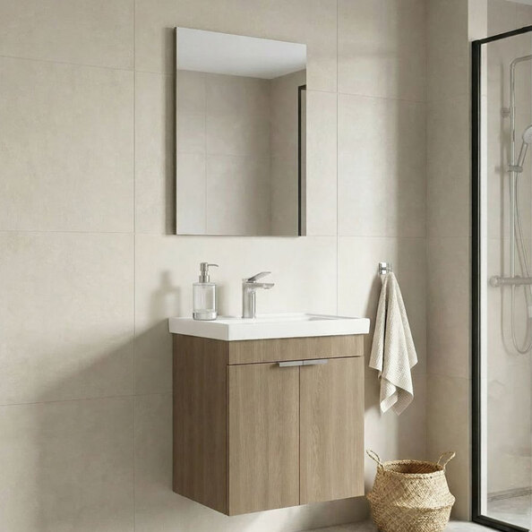 Desna Wooden Wall Mounted Vanity Unit & Basin with Mirror in Oak