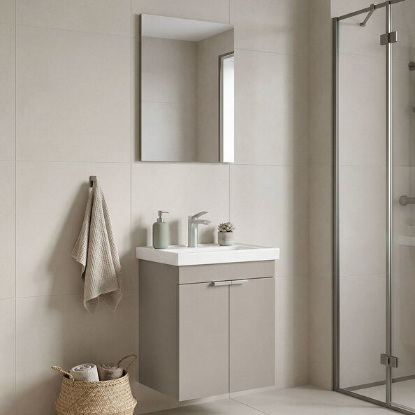 Desna Wooden Wall Mounted Vanity Unit & Basin with Mirror in Sand