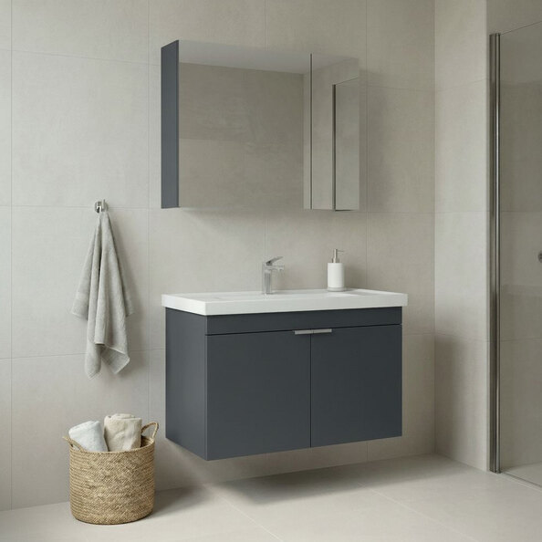 Desna 800mm Wooden Wall Mounted Bathroom Furniture Set with 4 Doors in Matte Anthracite