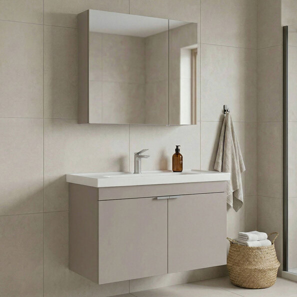 Desna 800mm Wooden Wall Mounted Bathroom Furniture Set with 4 Doors in Sand