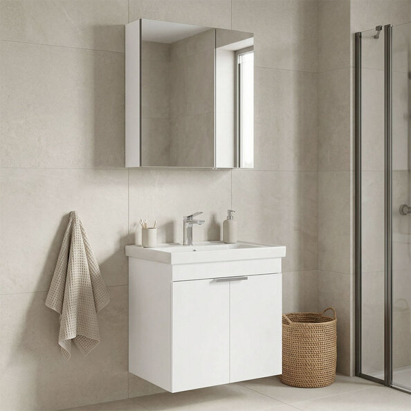 Desna 600mm Wooden Wall Mounted Bathroom Furniture Set with 4 Doors in Matte White
