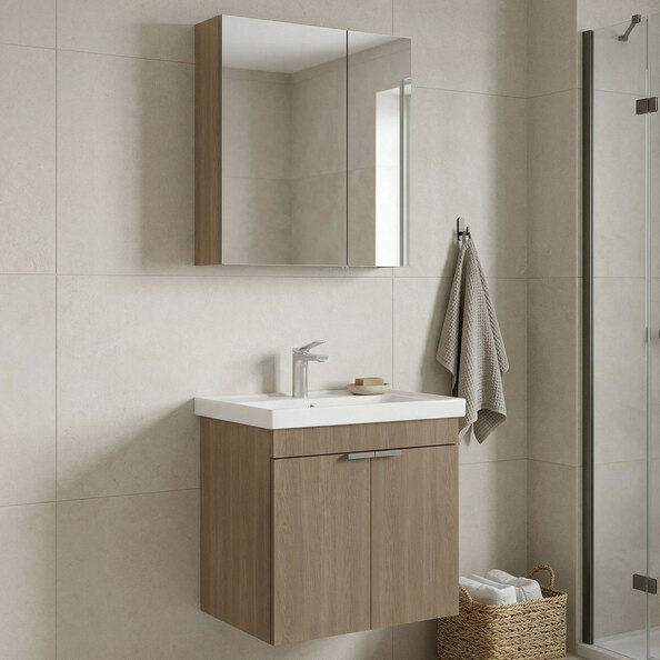 Desna 600mm Wooden Wall Mounted Bathroom Furniture Set with 4 Doors in Oak