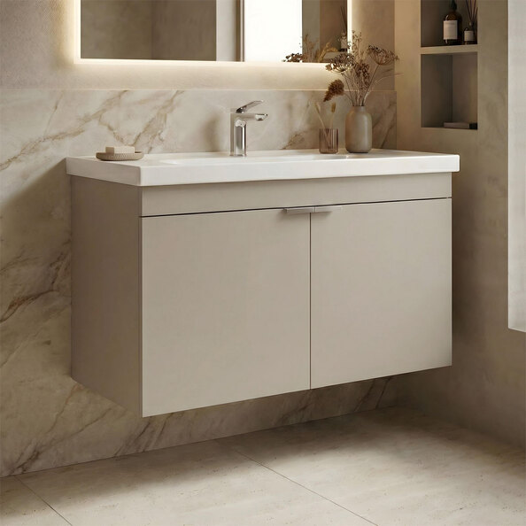 Desna 800mm Wooden Wall Mounted Vanity Unit & Basin with 2 Doors in Sand