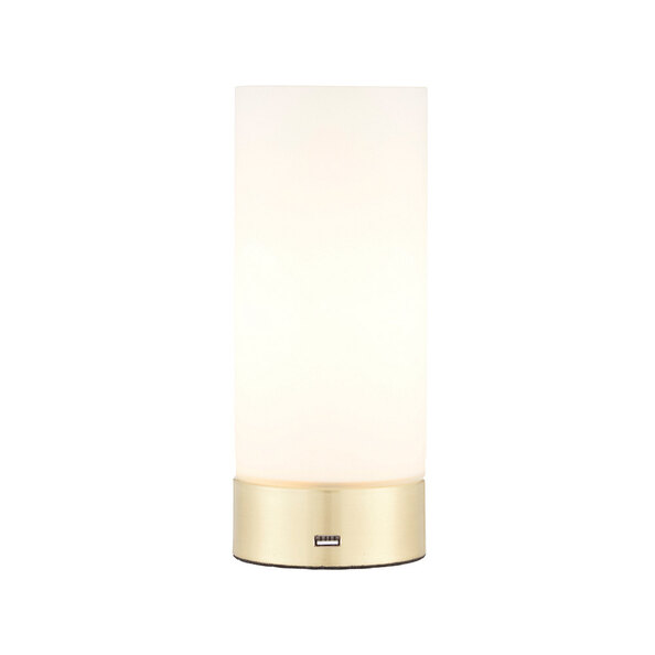 Destin Opal Glass Cylindrical Shade USB Table Lamp In Brass