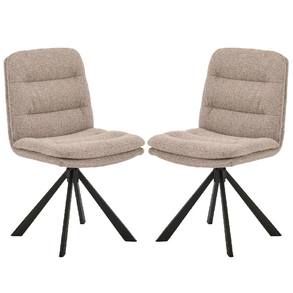 Detroit Beige Fabric Dining Chairs With Black Legs In Pair