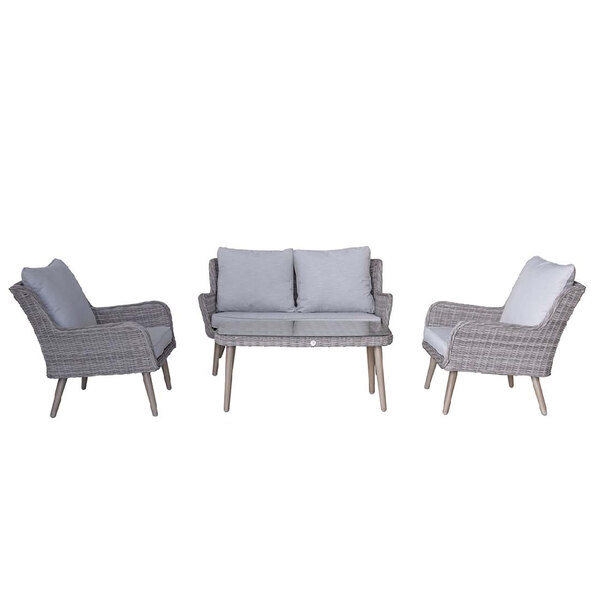 Deven Rattan Garden 4 Seater Sofa Set With Coffee Table In Grey