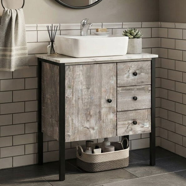 Devrano Wooden Bathroom Vanity Unit in Concrete and Black